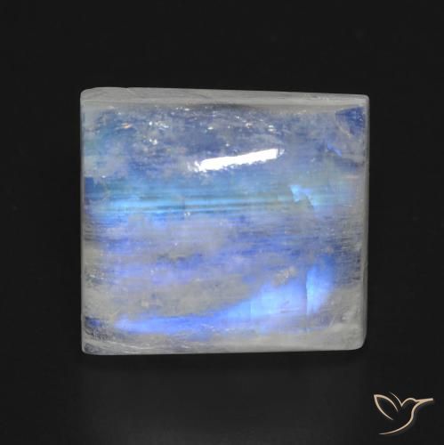 12.07ct Natural Branco azulado Pedra da Lua Arco-Íris, baguete, Transparente