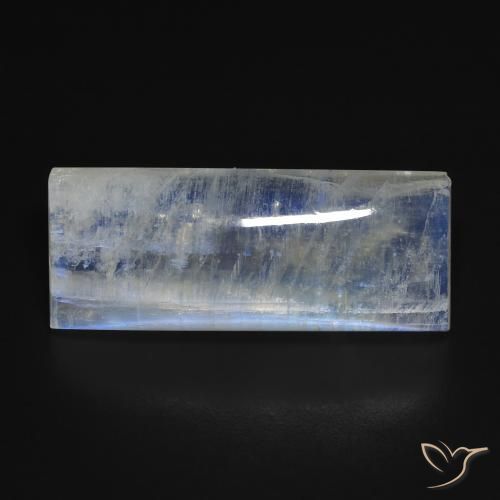 13.71ct Natural Branco azulado Pedra da Lua Arco-Íris, baguete, Transparente