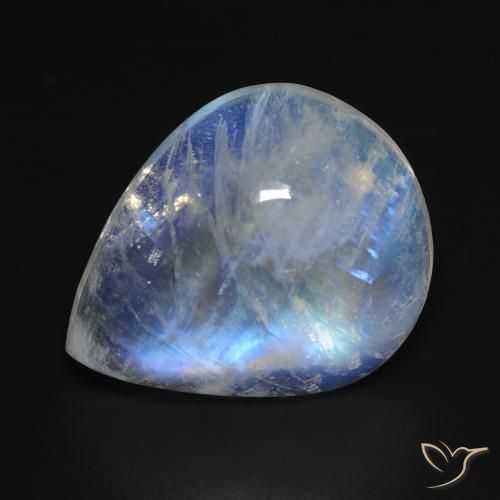 9.14ct Natural Branco azulado Pedra da Lua Arco-Íris, Formato de pêra, Transparente