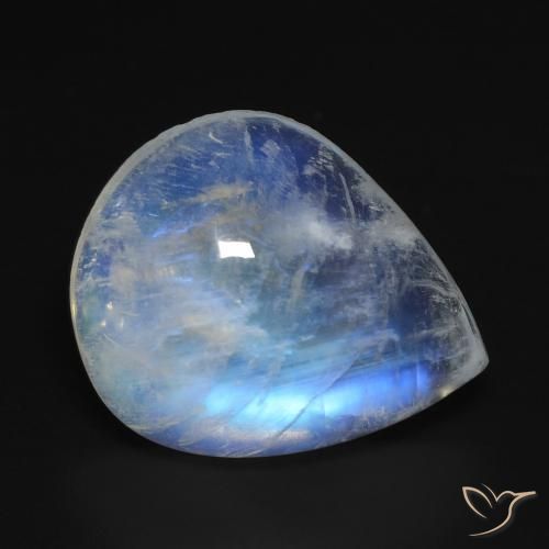 Pedra da Lua Arco-Íris Branco azulado Natural 9.14ct, Formato de pêra, Transparente