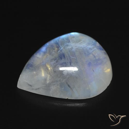 Pedra da Lua Arco-Íris Branco azulado Natural 9.14ct, Formato de pêra, Transparente