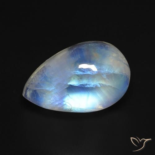 8.44ct Natural Branco azulado Pedra da Lua Arco-Íris, Formato de pêra, Transparente
