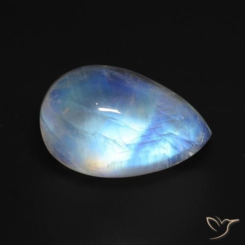 Pedra da Lua Arco-Íris Branco azulado Natural 8.44ct, Formato de pêra, Transparente