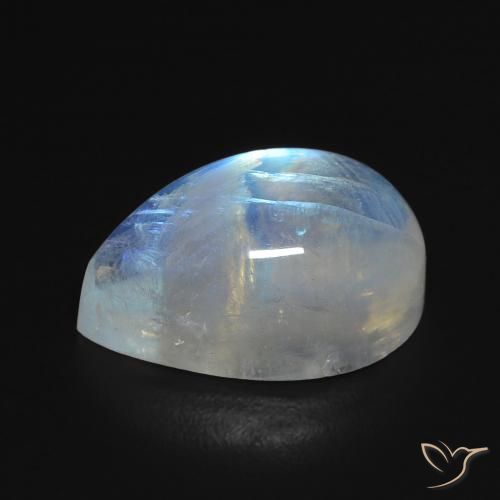 Pedra da Lua Arco-Íris Branco azulado Natural 8.44ct, Formato de pêra, Transparente