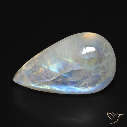 13.40ct Natural Branco azulado Pedra da Lua Arco-Íris, Formato de pêra, Transparente