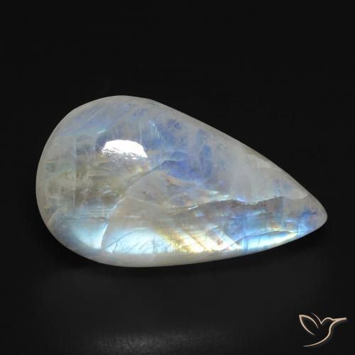 Pedra da Lua Arco-Íris Branco azulado Natural 13.40ct, Formato de pêra, Transparente