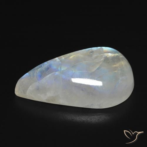 Pedra da Lua Arco-Íris Branco azulado Natural 13.40ct, Formato de pêra, Transparente