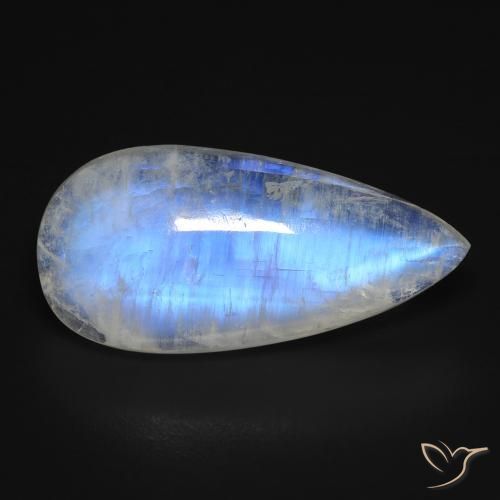 10.97ct Natural Branco azulado Pedra da Lua Arco-Íris, Formato de pêra, Transparente