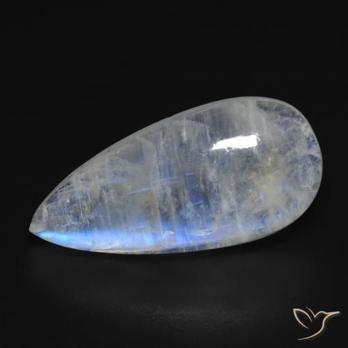 Pedra da Lua Arco-Íris Branco azulado Natural 10.97ct, Formato de pêra, Transparente
