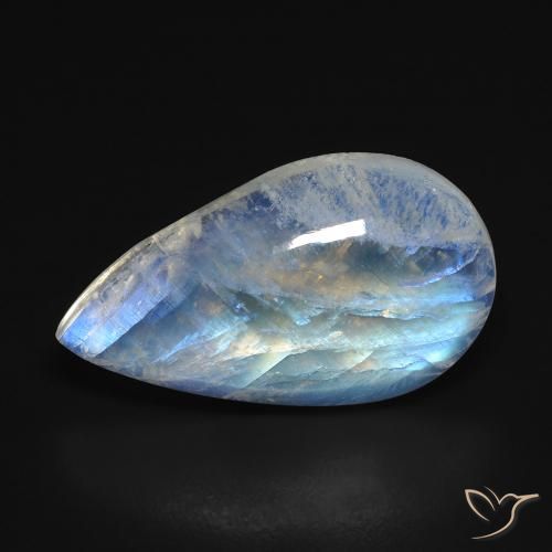 Pedra da lua arco-íris branco natural 8,18ct, formato de pêra, transparente