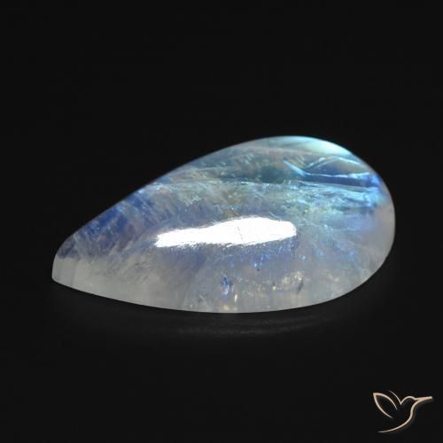 Pedra da lua arco-íris branco natural 8,18ct, formato de pêra, transparente