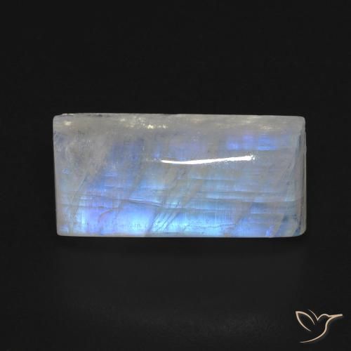 7.29ct Natural Branco azulado Pedra da Lua Arco-Íris, baguete, Transparente