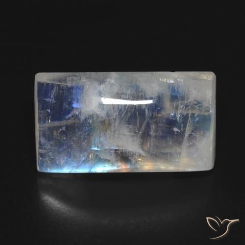 7.85ct Natural Branco azulado Pedra da Lua Arco-Íris, baguete, Transparente
