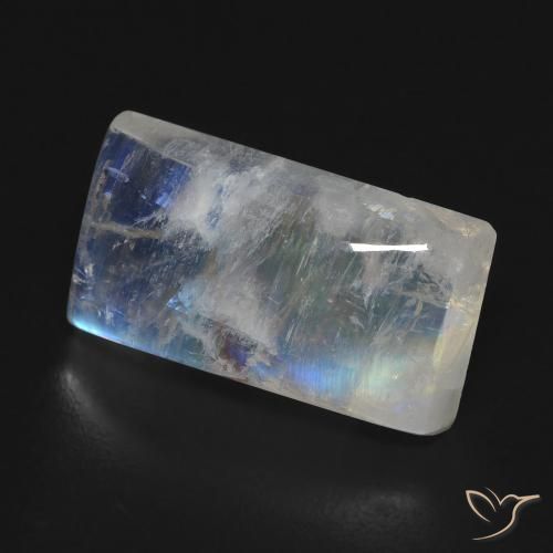 Pedra da Lua Arco-Íris Branco azulado Natural 7.85ct, baguete, Transparente