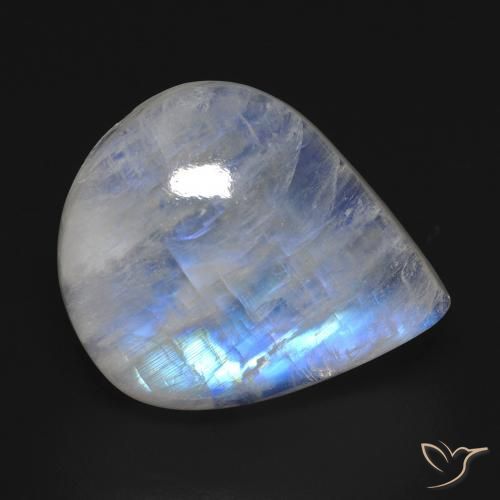 16.02ct Natural Branco azulado Pedra da Lua Arco-Íris, Formato de pêra, Transparente