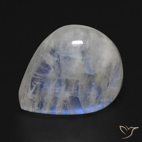 Pedra da Lua Arco-Íris Branco azulado Natural 16.02ct, Formato de pêra, Transparente