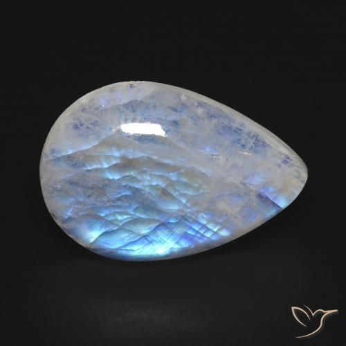 9.96ct Natural Branco azulado Pedra da Lua Arco-Íris, Formato de pêra, Transparente