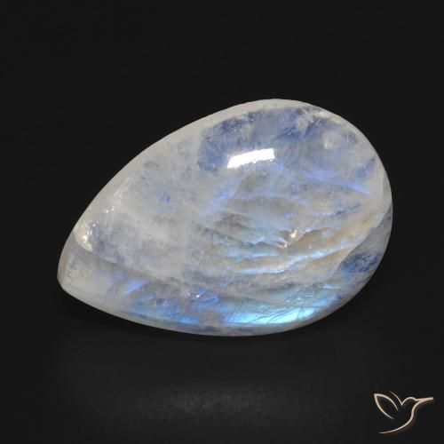 Pedra da Lua Arco-Íris Branco azulado Natural 9.96ct, Formato de pêra, Transparente