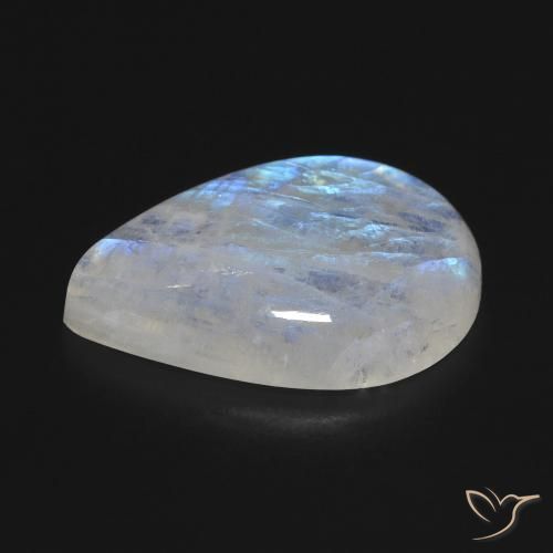 Pedra da Lua Arco-Íris Branco azulado Natural 9.96ct, Formato de pêra, Transparente