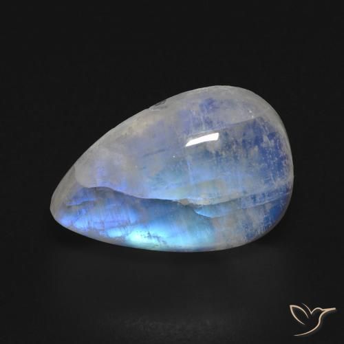 8.49ct Natural Branco azulado Pedra da Lua Arco-Íris, Formato de pêra, Transparente
