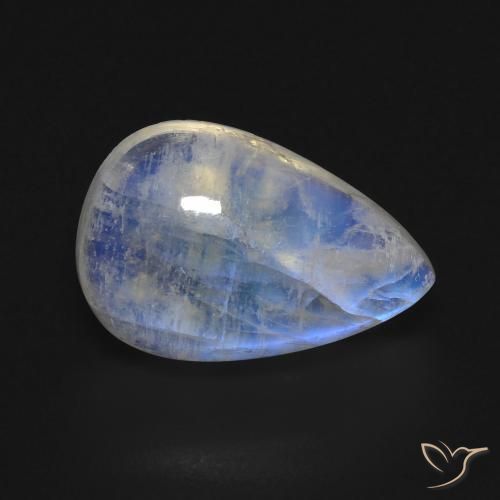 Pedra da Lua Arco-Íris Branco azulado Natural 8.49ct, Formato de pêra, Transparente