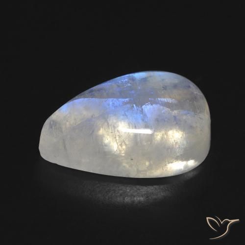 Pedra da Lua Arco-Íris Branco azulado Natural 8.49ct, Formato de pêra, Transparente