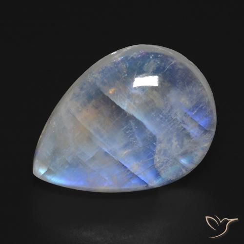 16.74ct Natural Branco azulado Pedra da Lua Arco-Íris, Formato de pêra, Transparente