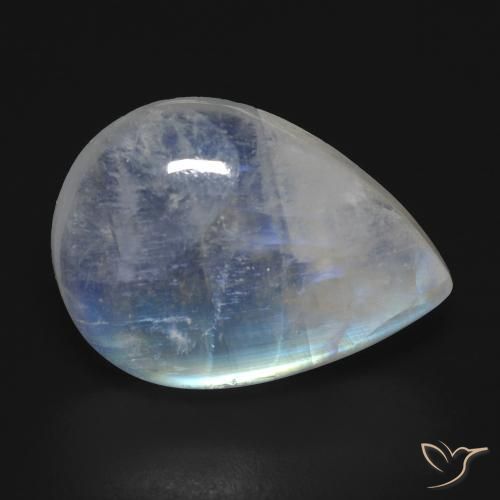 Pedra da Lua Arco-Íris Branco azulado Natural 16.74ct, Formato de pêra, Transparente