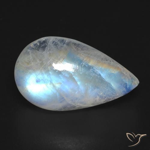 10.33ct Natural Branco azulado Pedra da Lua Arco-Íris, Formato de pêra, Transparente