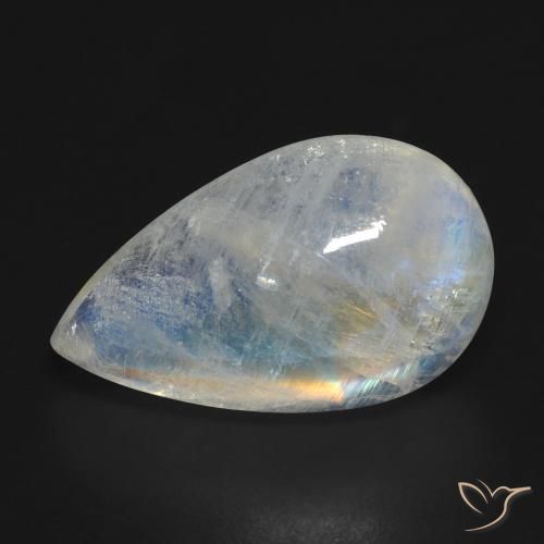 Pedra da Lua Arco-Íris Branco azulado Natural 10.33ct, Formato de pêra, Transparente