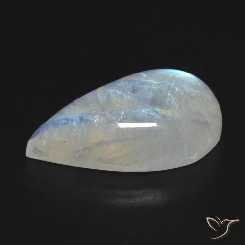 Pedra da Lua Arco-Íris Branco azulado Natural 10.33ct, Formato de pêra, Transparente