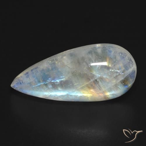 10.83ct Natural Branco azulado Pedra da Lua Arco-Íris, Formato de pêra, Transparente