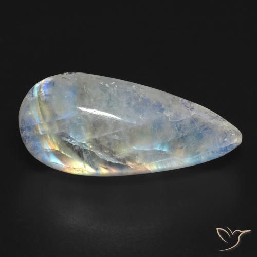 Pedra da Lua Arco-Íris Branco azulado Natural 10.83ct, Formato de pêra, Transparente