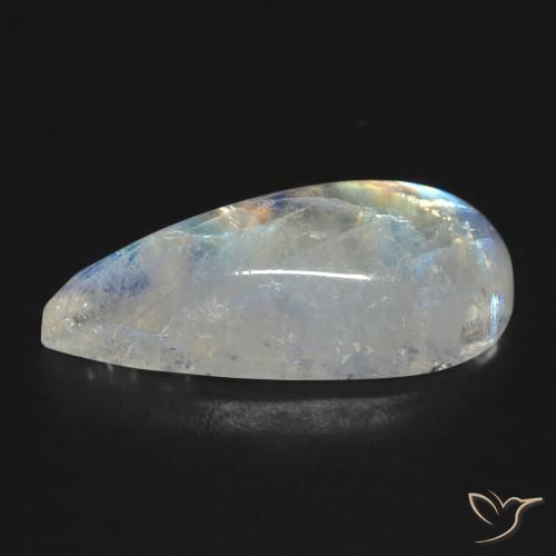 Pedra da Lua Arco-Íris Branco azulado Natural 10.83ct, Formato de pêra, Transparente