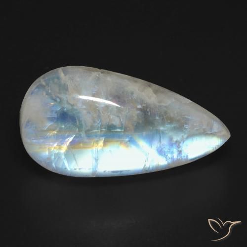Pedra da Lua Arco-Íris Branco azulado Natural 16.67ct, Formato de pêra, Transparente