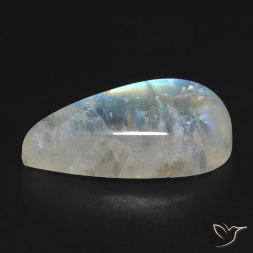 Pedra da Lua Arco-Íris Branco azulado Natural 16.67ct, Formato de pêra, Transparente