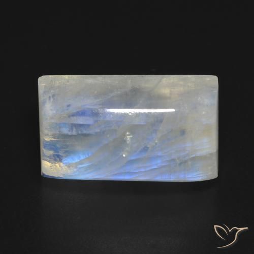 14.72ct Natural Branco azulado Pedra da Lua Arco-Íris, baguete, Transparente