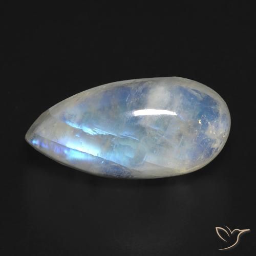 8.35ct Natural Branco azulado Pedra da Lua Arco-Íris, Formato de pêra, Transparente