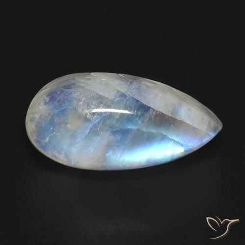Pedra da Lua Arco-Íris Branco azulado Natural 8.35ct, Formato de pêra, Transparente