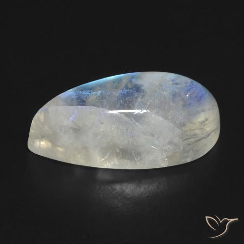Pedra da Lua Arco-Íris Branco azulado Natural 8.35ct, Formato de pêra, Transparente