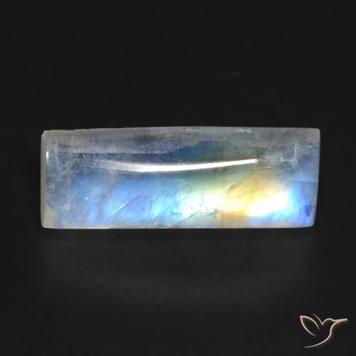 6.98ct Natural Branco azulado Pedra da Lua Arco-Íris, baguete, Transparente