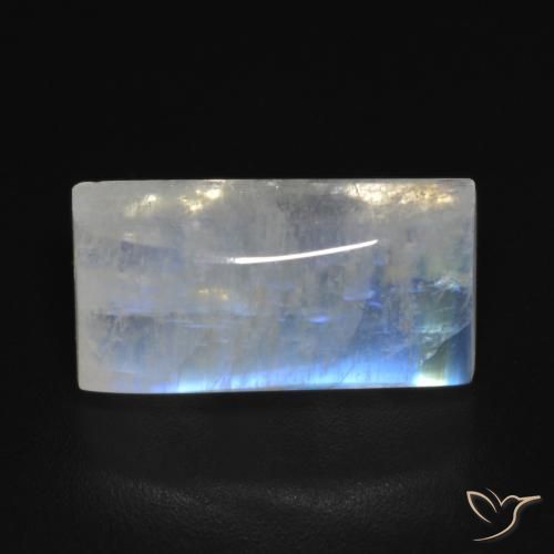 7.10ct Natural Branco azulado Pedra da Lua Arco-Íris, baguete, Transparente