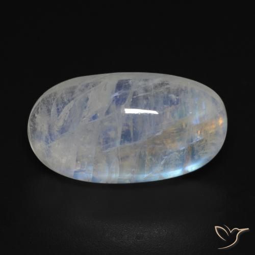 11.85ct Natural Branco azulado Pedra da Lua Arco-Íris, oval, Transparente