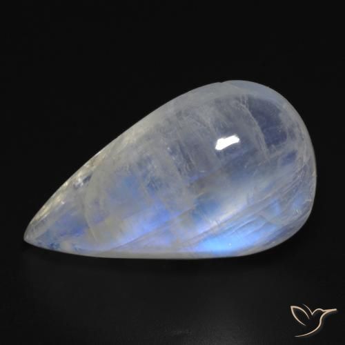 Pedra da Lua Arco-Íris Branco azulado Natural 14.18ct, Formato de pêra, Transparente
