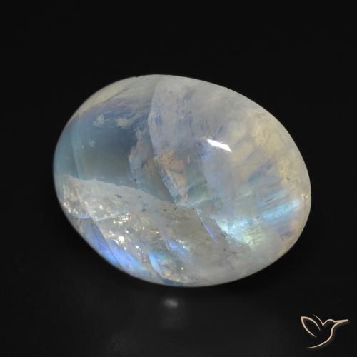 Pedra da Lua Arco-Íris Branco azulado Natural 15.46ct, oval, Transparente