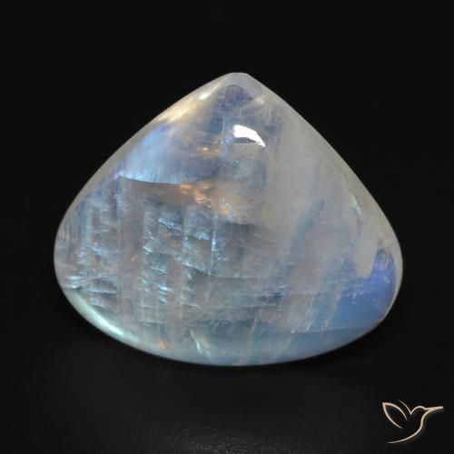 12.67ct Natural Branco azulado Pedra da Lua Arco-Íris, Formato de pêra, Transparente