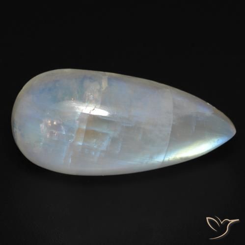 Pedra da Lua Arco-Íris Branco azulado Natural 15.73ct, Formato de pêra, Transparente