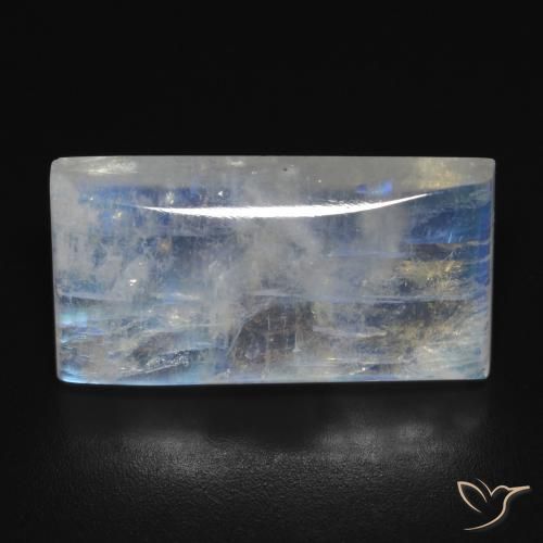 11.79ct Natural Branco azulado Pedra da Lua Arco-Íris, baguete, Transparente
