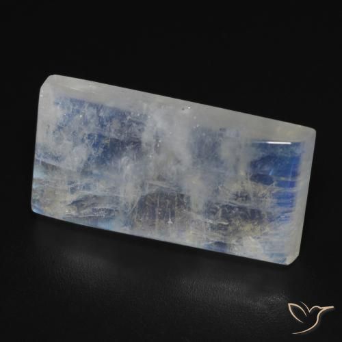 Pedra da Lua Arco-Íris Branco azulado Natural 11.79ct, baguete, Transparente
