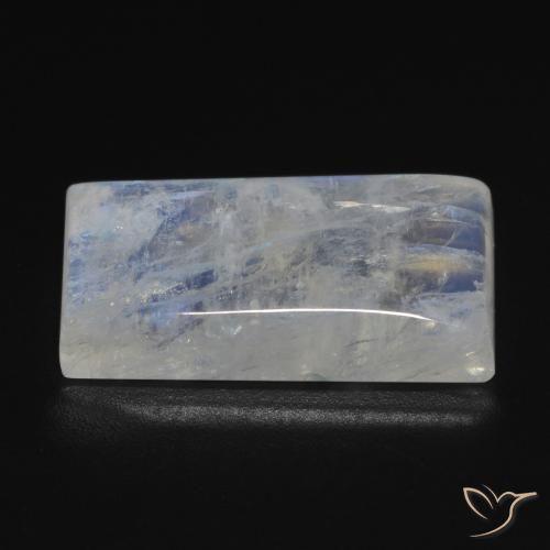 Pedra da Lua Arco-Íris Branco azulado Natural 11.79ct, baguete, Transparente